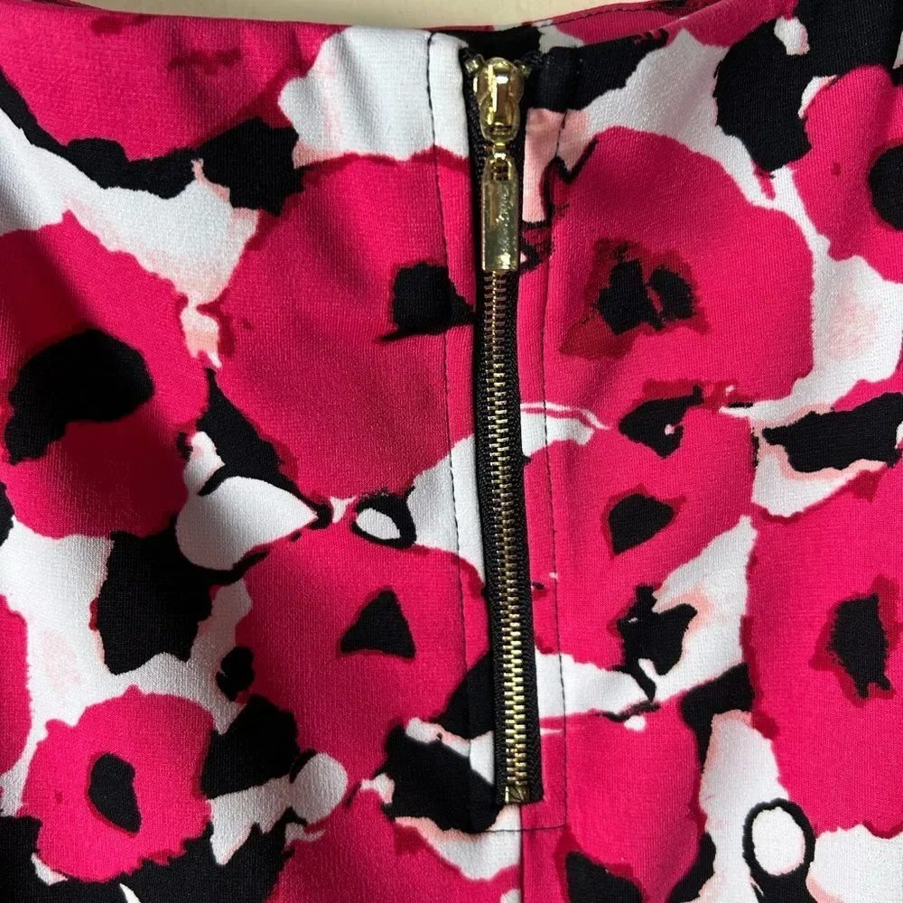 Grace Elements Hot Pink Floral Pencil Skirt with Black Zip Details